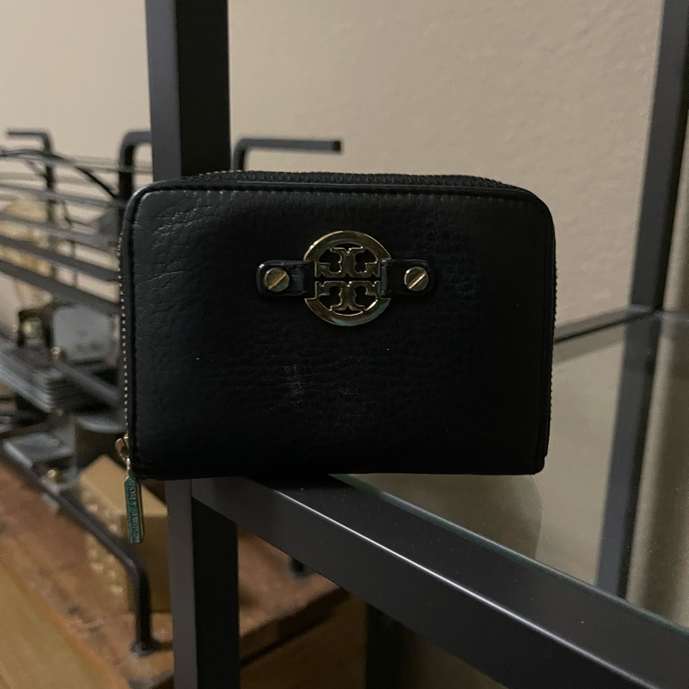 Tory Burch Black Leather Wallet with Gold Accents